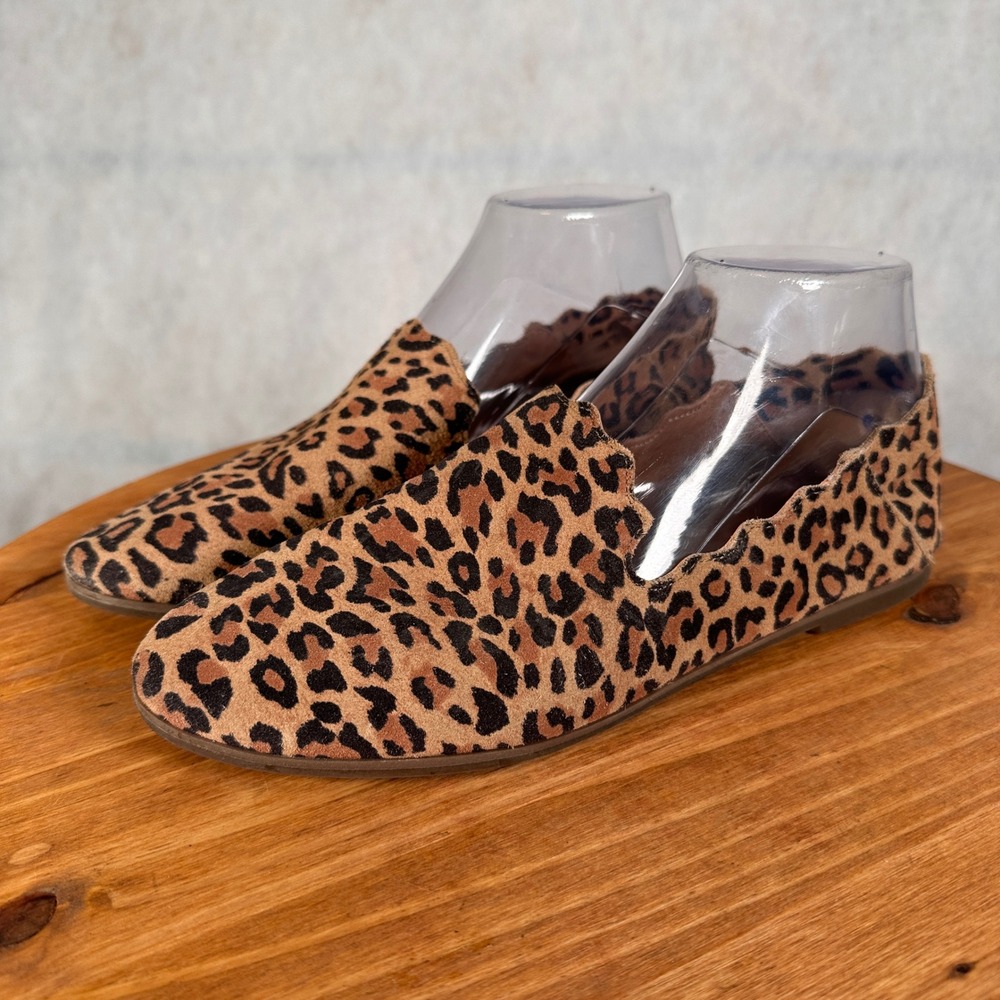 Lucky Brand Flats Women 9.5 Brown Good Leopard Print Scalloped Slip On